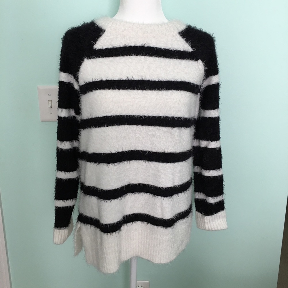NWT, black and white fuzzy sweater